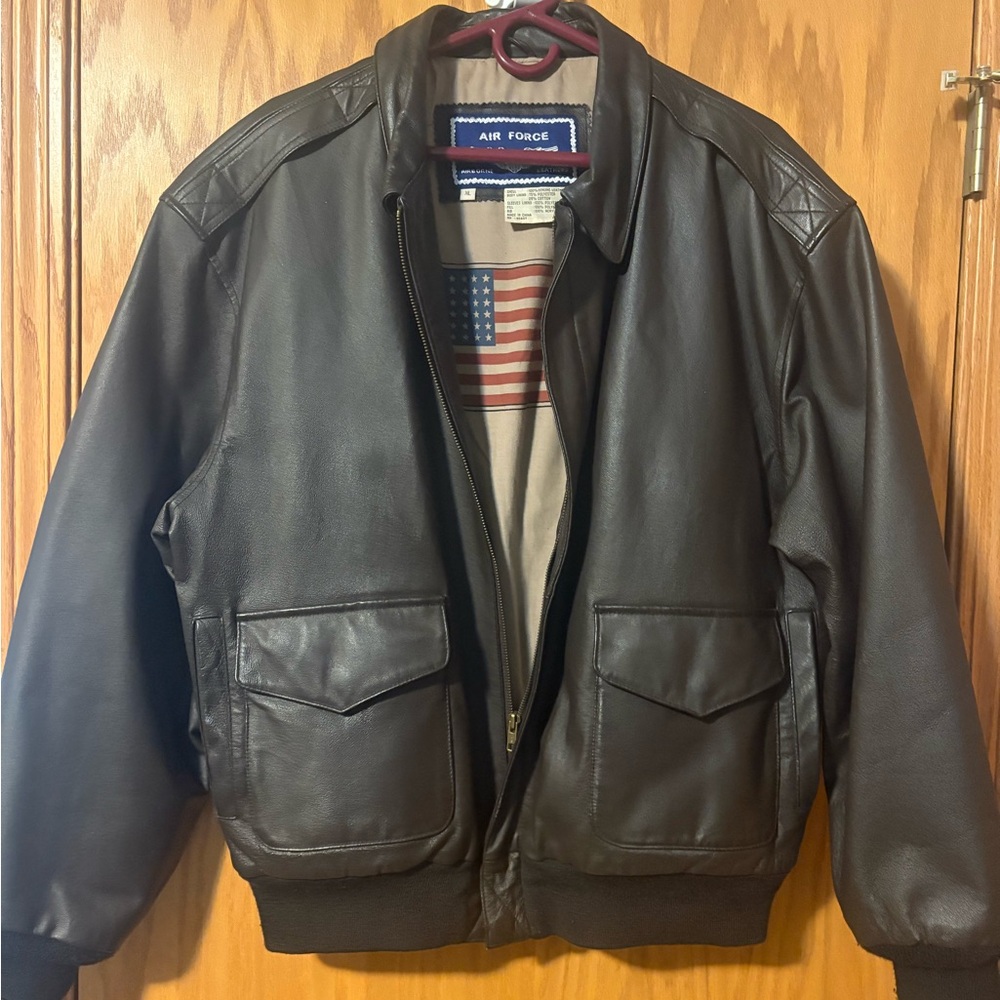 Air Force Dark Brown Leather Bomber Jacket